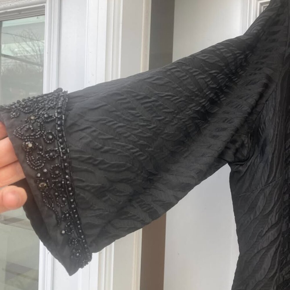 Vtg 1950 black taffeta cape womens opera coat sz Large - Picture 3 of 11